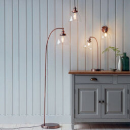 Curved Arm Floor Lamp Aged Copper Tall Free Standing Metal Retro Reading Light - thumbnail 4