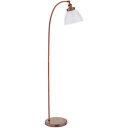 Curved Arm Floor Lamp Aged Copper Tall Free Standing Metal Retro Reading Light - thumbnail 1