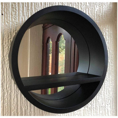DEENZ Black Round Mirror Shelf Decorative Wall Shelf