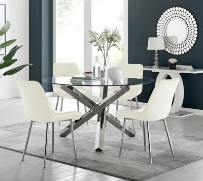 Furniturebox Uk Vogue Round Dining Table And 4 Cream Pesaro Silver Leg Chairs - image 1