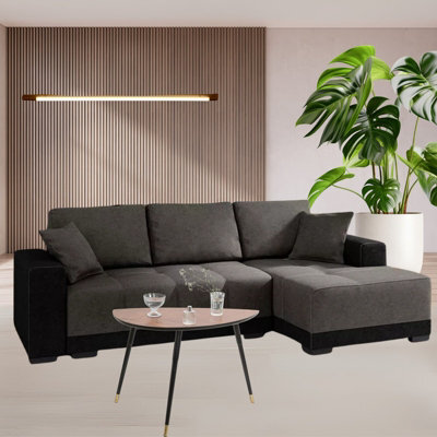 Dallas L Shaped Corner Sofa Bed With Storage Pull Out Sleeping Area Black Grey Right Corner Side - image 1