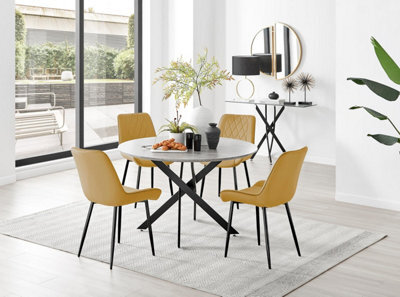 Furniturebox Uk Novara Grey Concrete Effect Black Leg 120Cm Round Dining Table & 4 Mustard Pesaro Black Leg Chairs - image 1