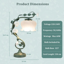 Costway Bedside Table Lamp Vintage Nightstand Lamp With Lily Of The Valley Glass Lampshade - thumbnail 3