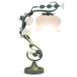 Costway Bedside Table Lamp Vintage Nightstand Lamp With Lily Of The Valley Glass Lampshade - thumbnail 2