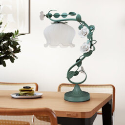Costway Bedside Table Lamp Vintage Nightstand Lamp With Lily Of The Valley Glass Lampshade - thumbnail 4