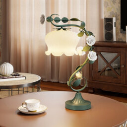 Costway Bedside Table Lamp Vintage Nightstand Lamp With Lily Of The Valley Glass Lampshade - thumbnail 1