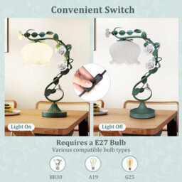 Costway Bedside Table Lamp Vintage Nightstand Lamp With Lily Of The Valley Glass Lampshade - thumbnail 6