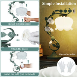 Costway Bedside Table Lamp Vintage Nightstand Lamp With Lily Of The Valley Glass Lampshade - thumbnail 8