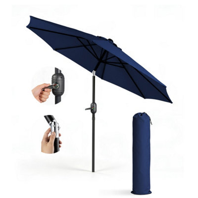 Keplin 2.7M Tilting Parasol Umbrella With Crank & Tilt, Steel Frame Sun Shade With Cover, 180G Uv-Resistant Polyester,  Navy Blue - image 1