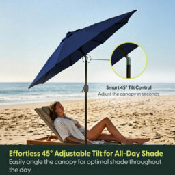 Keplin 2.7M Tilting Parasol Umbrella With Crank & Tilt, Steel Frame Sun Shade With Cover, 180G Uv-Resistant Polyester,  Navy Blue - thumbnail 3