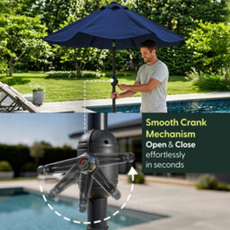 Keplin 2.7M Tilting Parasol Umbrella With Crank & Tilt, Steel Frame Sun Shade With Cover, 180G Uv-Resistant Polyester,  Navy Blue - thumbnail 4