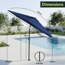 Keplin 2.7M Tilting Parasol Umbrella With Crank & Tilt, Steel Frame Sun Shade With Cover, 180G Uv-Resistant Polyester,  Navy Blue - thumbnail 9