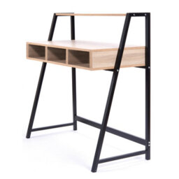 RB UK Nautilus Designs Oak Computer Desk With Black Frame & Upper Storage Shelf