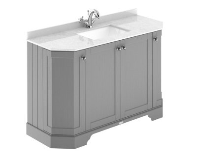Hudson Reed Floor Standing Four Door Traditional Vanity Unit With 1 Tap Hole White Marble Top & Basin In Storm Grey, 1236 X 470mm - image 1