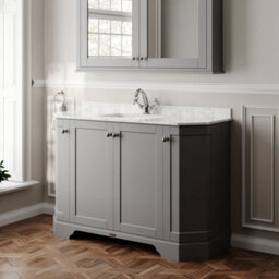 Hudson Reed Floor Standing Four Door Traditional Vanity Unit With 1 Tap Hole White Marble Top & Basin In Storm Grey, 1236 X 470mm - thumbnail 4