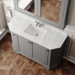 Hudson Reed Floor Standing Four Door Traditional Vanity Unit With 1 Tap Hole White Marble Top & Basin In Storm Grey, 1236 X 470mm - thumbnail 3