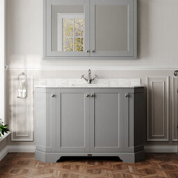 Hudson Reed Floor Standing Four Door Traditional Vanity Unit With 1 Tap Hole White Marble Top & Basin In Storm Grey, 1236 X 470mm - thumbnail 2