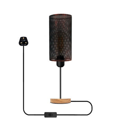 Modern Wooden Stand Bedside Table Lamp With Metal Cage , On Off Switch Rustic Red Lamp