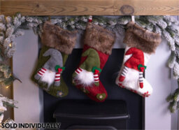 Netagon Home Hanging Fireplace Luxury Gonk Christmas Xmas Knitted Festive Stocking - Green - thumbnail 4
