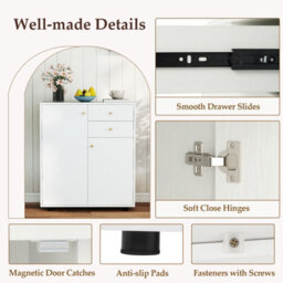 Gainoom Kitchen Sideboard Buffet Cabinet Coffee Bar Cabinet W/2 Drawers-White - thumbnail 6