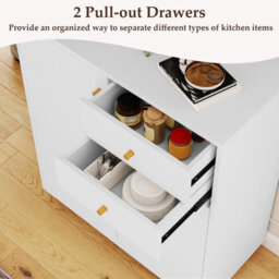 Gainoom Kitchen Sideboard Buffet Cabinet Coffee Bar Cabinet W/2 Drawers-White - thumbnail 4