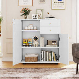 Gainoom Kitchen Sideboard Buffet Cabinet Coffee Bar Cabinet W/2 Drawers-White - thumbnail 3
