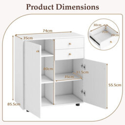 Gainoom Kitchen Sideboard Buffet Cabinet Coffee Bar Cabinet W/2 Drawers-White - thumbnail 2