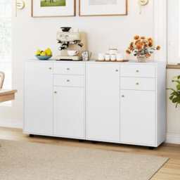 Gainoom Kitchen Sideboard Buffet Cabinet Coffee Bar Cabinet W/2 Drawers-White - thumbnail 8