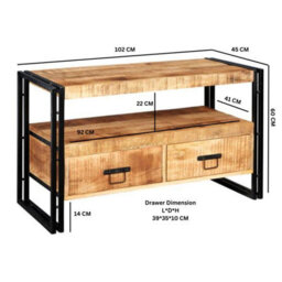 Wyld Haus Toivakka Industrial Reclaimed Wood Tv Unit With Iron Edging And 2 Drawers - thumbnail 4
