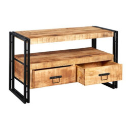 Wyld Haus Toivakka Industrial Reclaimed Wood Tv Unit With Iron Edging And 2 Drawers - thumbnail 3