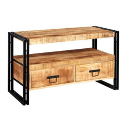 Wyld Haus Toivakka Industrial Reclaimed Wood Tv Unit With Iron Edging And 2 Drawers - thumbnail 2