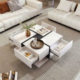 Abrihome Coffee Table, Table With 4 Drawers, Color Matching And Line Design, Storage Space At The Bottom 78X78X36Cm - thumbnail 3