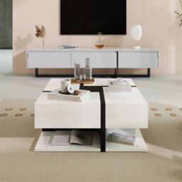 Abrihome Coffee Table, Table With 4 Drawers, Color Matching And Line Design, Storage Space At The Bottom 78X78X36Cm - thumbnail 2