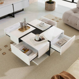 Abrihome Coffee Table, Table With 4 Drawers, Color Matching And Line Design, Storage Space At The Bottom 78X78X36Cm - thumbnail 8