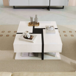 Abrihome Coffee Table, Table With 4 Drawers, Color Matching And Line Design, Storage Space At The Bottom 78X78X36Cm - thumbnail 6