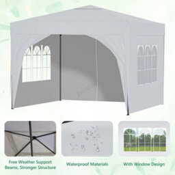 Birchtree Waterproof 3M X 3M Heavy Duty Pop Up Gazebo Marquee Garden Awning Party Tent Canopy 600D Polyester Steel Frame White - thumbnail 5