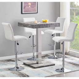Furniture in Fashion Topaz Concrete Effect Bar Table With 4 Ripple White Stools