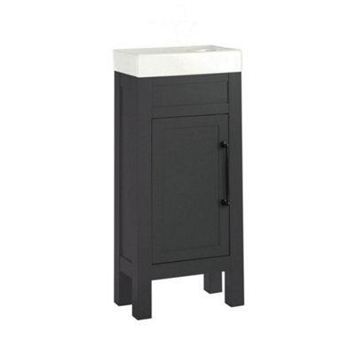 Homestylestore 400mm Black Grey Floorstanding Bathroom Vanity Unit And Classic Black T Bar Handle - image 1