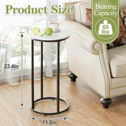 Huhote Black Metal Frame Round C Shaped End Table With Snack Tray For Couch Sofa Bedside Living Room Bedroom Office Small Spaces - thumbnail 4