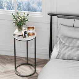 Huhote Black Metal Frame Round C Shaped End Table With Snack Tray For Couch Sofa Bedside Living Room Bedroom Office Small Spaces - thumbnail 2