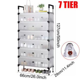 7 Tier Cabinet Storage Organiser Shoe Rack Stand Holder W/ Dust-Proof Cover - thumbnail 2
