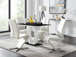 Furniturebox Giovani Rectangular 4 Seat White High Gloss Unique Halo Structural Dining Table Black Glass Top 4 White Faux Leather Willow Chairs - thumbnail 1
