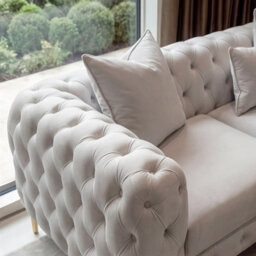 Sofaya Monaco 5 Seater Light Grey Chesterfield Corner Chaise Sofa Velvet L Shaped - Deep Buttoned Upholstery Couch - thumbnail 2