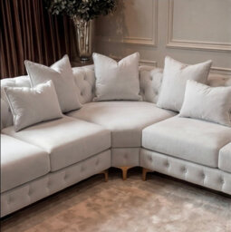 Sofaya Monaco 5 Seater Light Grey Chesterfield Corner Chaise Sofa Velvet L Shaped - Deep Buttoned Upholstery Couch - thumbnail 3