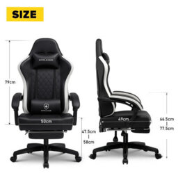 Gtplayer Gaming Chair With Footrest, Ergonomic Computer Desk Chair With Pocket Spring Cushion, Home Office Chair, Pu, Black - thumbnail 4