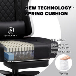Gtplayer Gaming Chair With Footrest, Ergonomic Computer Desk Chair With Pocket Spring Cushion, Home Office Chair, Pu, Black - thumbnail 5