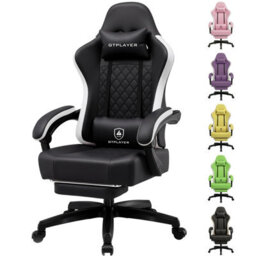 Gtplayer Gaming Chair With Footrest, Ergonomic Computer Desk Chair With Pocket Spring Cushion, Home Office Chair, Pu, Black - thumbnail 1