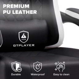 Gtplayer Gaming Chair With Footrest, Ergonomic Computer Desk Chair With Pocket Spring Cushion, Home Office Chair, Pu, Black - thumbnail 7