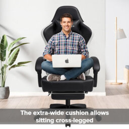 Gtplayer Gaming Chair With Footrest, Ergonomic Computer Desk Chair With Pocket Spring Cushion, Home Office Chair, Pu, Black - thumbnail 2
