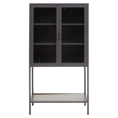 Orsina Stylish Two Door Grey Metal Cabinet, Industrial Storage Cabinet For Bedroom, Contemporary Sideboard Cabinet - image 1